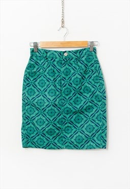 Benetton Vintage mini skirt printed denim pencil women
