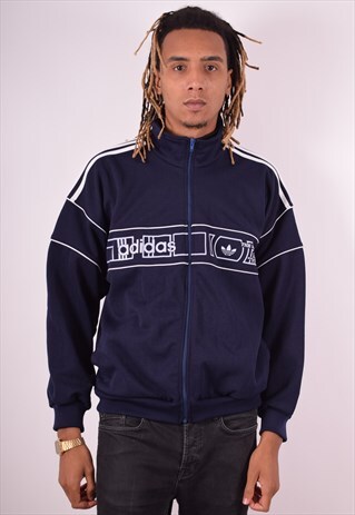 ADIDAS MENS VINTAGE TRACKSUIT TOP JACKET LARGE BLUE 90S