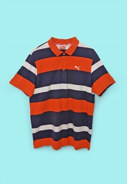 Vintage 90's Striped Polo Shirt Orange and Navy