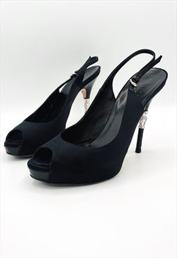 Gucci Heels Platform Black Peep Toe Slingback Sandals EU 36