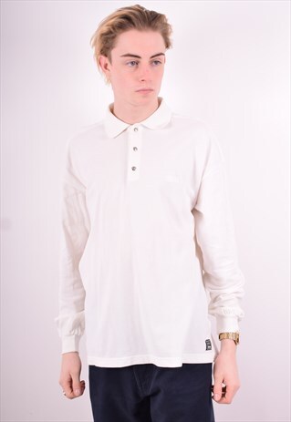 VERSACE MENS VINTAGE POLO SHIRT LONG SLEEVE XL WHITE 90'S