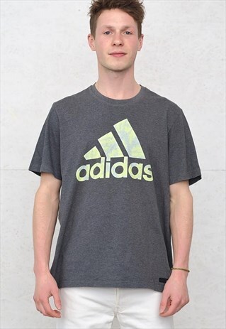 90S VINTAGE GREY ADIDAS CREW NECK LOGO T-SHIRT