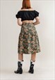 VINTAGE 80S HIGH WAISTED MULTICOLOR GREEN PRINTED SKIRT XS