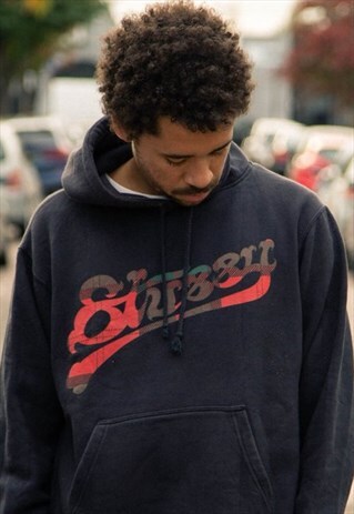 VINTAGE STUSSY HOODED SWEATSHIRT IN BLACK AND RED