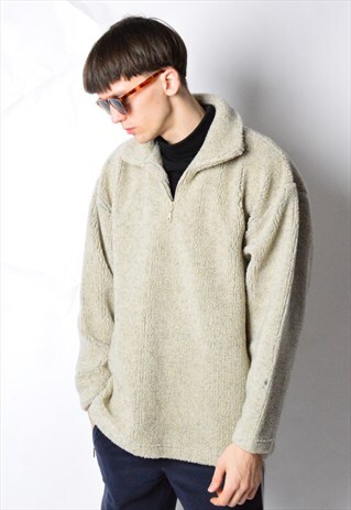 VINTAGE 90S BEIGE 1/3 ZIPPER FLEECE JUMPER