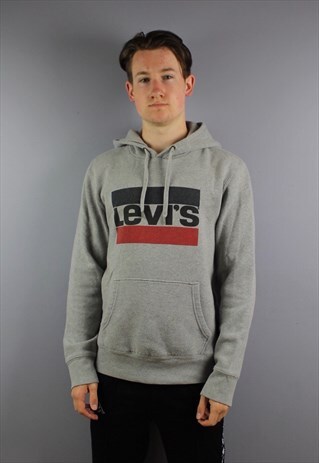 VINTAGE LEVIS HOODIE IN GREY WITH PRINTED LOGO AND POUCH PO