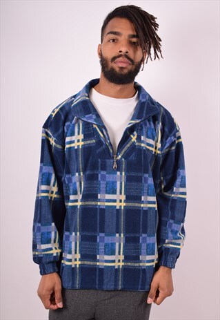 FILA MENS VINTAGE FLEECE JUMPER XL MULTI CHECK 90S