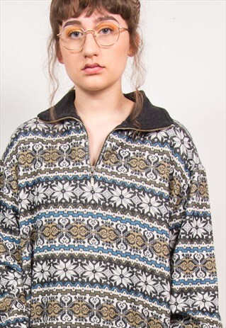 VINTAGE 90'S FAIRISLE QUARTER ZIP SWEATSHIRT