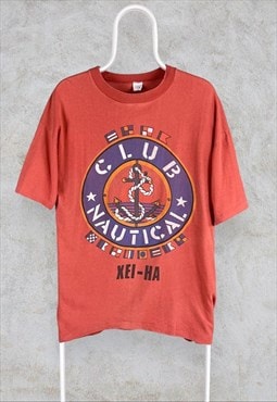 Vintage 80s Single Stitch T Shirt Graphic Orange XL