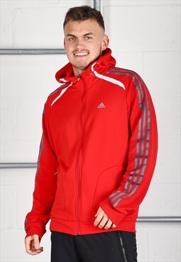 Vintage Adidas Hoodie in Red Zip Up Lounge Jumper Medium