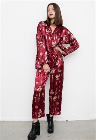 BURGUNDY SILKY PYJAMAS