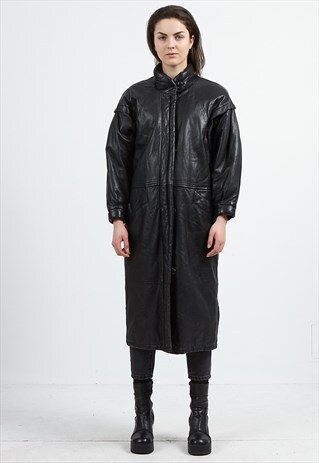 VINTAGE BLACK BIQL LEATHER LONG COAT