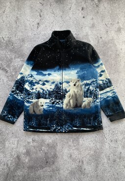 Vintage Polar Bear Animal Printed Zoo Fleece Jacket