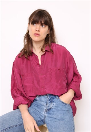 VINTAGE 90S MAROON SILK OVERSIZED BLOUSE SHIRT