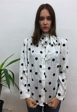 VINTAGE POLKA DOT BLACK AND WHITE CLASSIC 80S SHIRT