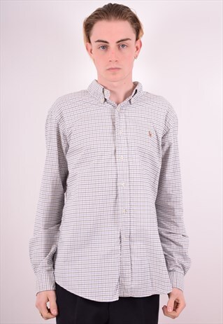 RALPH LAUREN MENS VINTAGE SHIRT XL WHITE CHECK 90S