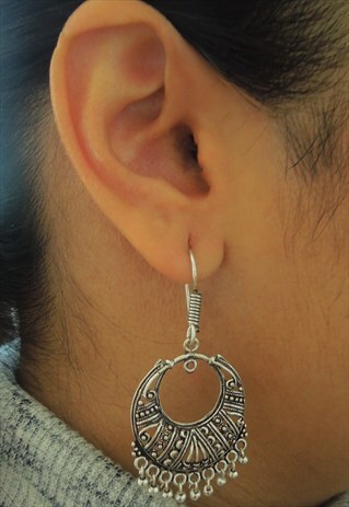 INDIAN ANTIQUE SILVER LOOK EVENING EARRINGS