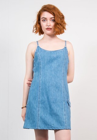 90'S VINTAGE LIGHT DENIM MINI DRESS