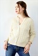 Vintage Cardigan Beige Cable Knit 90s Jumper Grandad Vibe