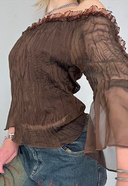 Vintage 90s Mesh Ruffle Top Medium