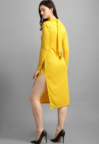 HIGH NECK DRESS, MIDI LENGTH,