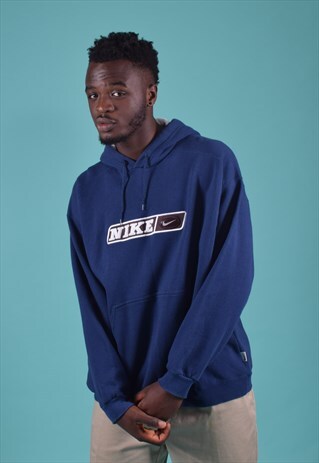 VINTAGE NIKE NAVY EMBROIDERED HOODIE