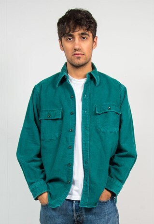 PLAIN GREEN THICK FLANNEL SHIRT VINTAGE USA