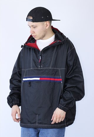 VINTAGE MENS TOMMY WINDBREAKER HALF ZIP ANORAK JACKET
