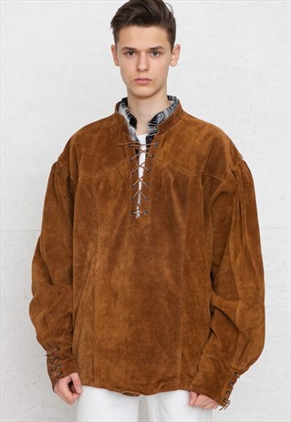 VINTAGE BROWN SUEDE STARS&STRIPES PULLOVER JACKET
