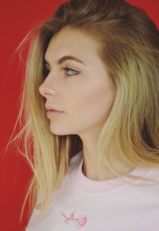 T-SHIRT IN PINK WITH RED ROSE EMBROIDERY