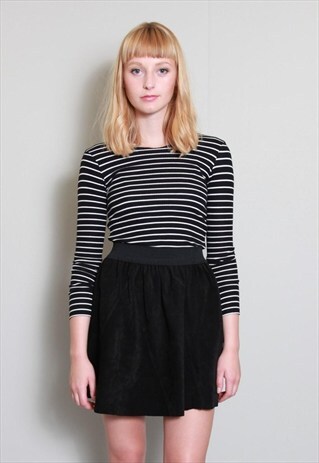 VINTAGE 1980'S AMAZING BLACK SUEDE MINI SKATER SKIRT