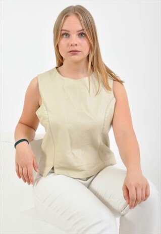 VINTAGE REAL LEATHER BLOUSE IN BEIGE
