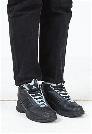 VINTAGE BLACK BLUE ADIDAS LEATHER TRAINERS