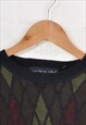 VINTAGE KNITTED JUMPER PATTERNED KHAKI/RED MEDIUM