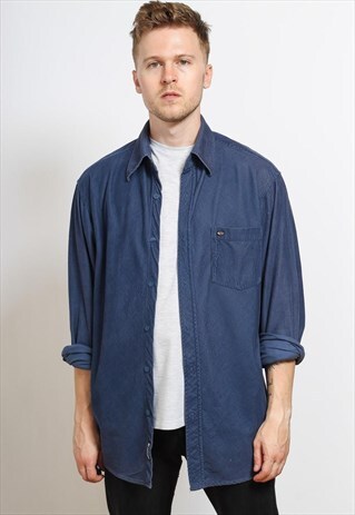 VINTAGE CORDUROY CORD SHIRT BLUE