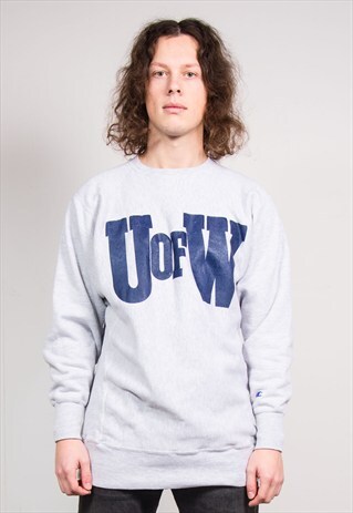 VINTAGE 90'S CHAMPION GREY COLLEGE UNIVERSITY SWEATER