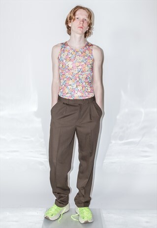 90'S VINTAGE SKATER FIT CLASSY TROUSERS IN DEEP OLIVE GREEN