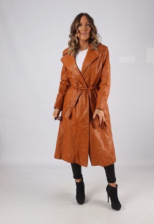 LEATHER FITTED JACKET COLOURED VINTAGE MID LONG UK 10 (BJDW)