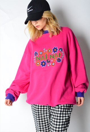 VINTAGE 90S PINK EMBROIDERED NAF NAF SWEATSHIRT