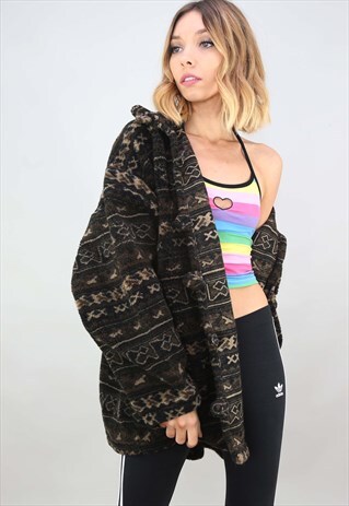 VINTAGE 90S OVERSIZED PATTERNED TEDDY SHERPA FLEECE