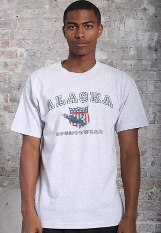 VINTAGE ALASKA BIG LOGO SPELLOUT T-SHIRT GREY