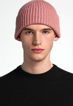 54 Floral Trawler Knitted Rib Beanie Hat - Pastel Pink
