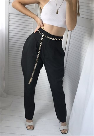 VINTAGE 70S BLACK JODHPUR HIGHWAISTED TAPERED TROUSERS