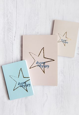 A5 AND A6 SET OF 3 NOTEBOOKS IN BEIGE AND AQUA STAR DESIGN