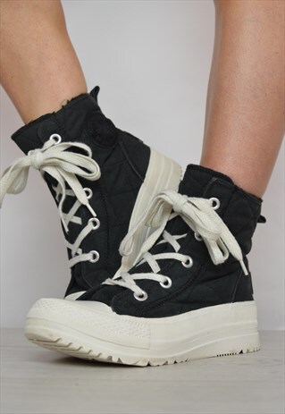 90S CONVERSE BLACK QUILTED & BLACK FLEECE LINED HI-TOPS