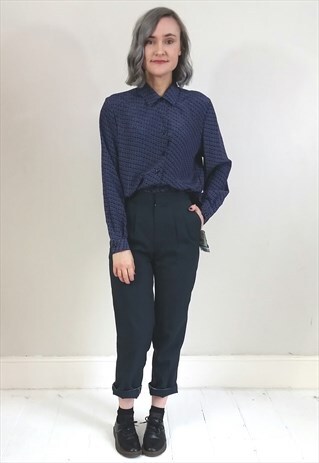 VINTAGE 80'S NAVY BLUE PATTERNED LIGHTWEIGHT SHIRT