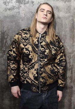 Embroidered paisley varsity jacket bandana bomber in golden