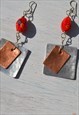 HANDMADE HAMMERED ALUMINUM/COPPER GLASS BEADED EARRINGS