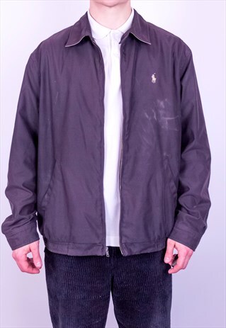 VINTAGE RALPH LAUREN CHECK LINED HARRINGTON JACKET BLACK XL