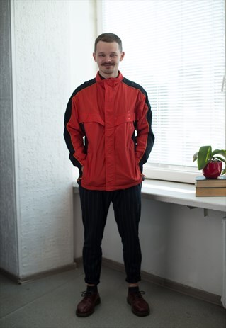 VINTAGE 90'S RED COLOUR BLOCK WINDBREAKER JACKET